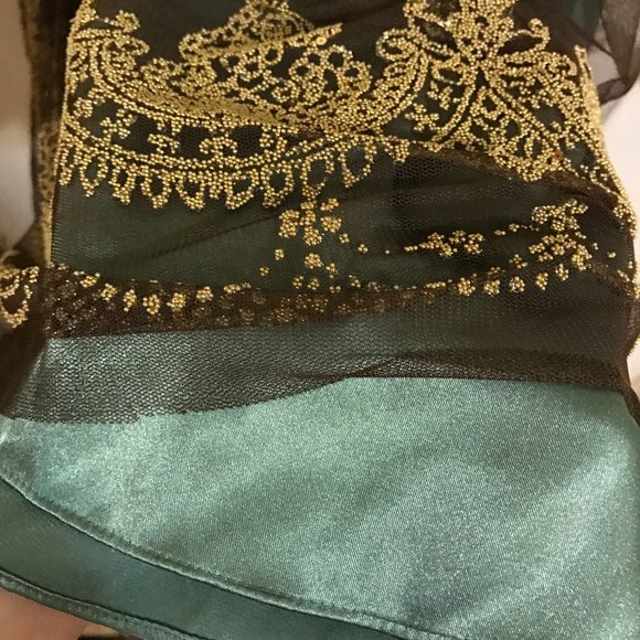 Adrianna Papell | Beaded Gold Green Tulle Dress - Picture 8 of 13